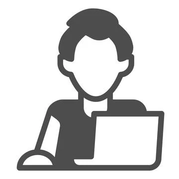 Man on laptop with mouse, freelancer, programmer solid icon, work concept Stock-Illustration