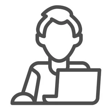 Man on laptop with mouse, freelancer, programmer line icon, work concept Stock-Illustration