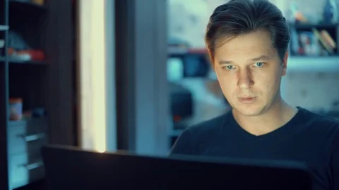 Man with laptop, problems at work, bad news Stock Footage 84565277