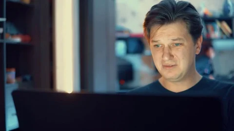 Man with laptop, problems at work, bad news Stock Footage 84565453
