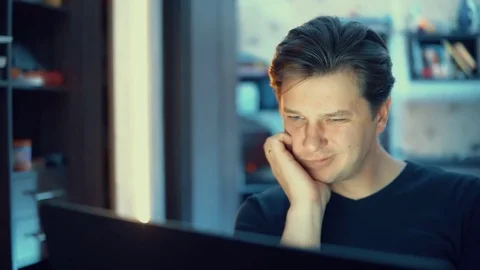 Man with laptop, problems at work, bad news Stock Footage 84566022