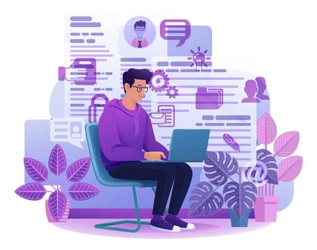 Man Laptop Recruitment Internet Job Search Cartoon Stock Illustration