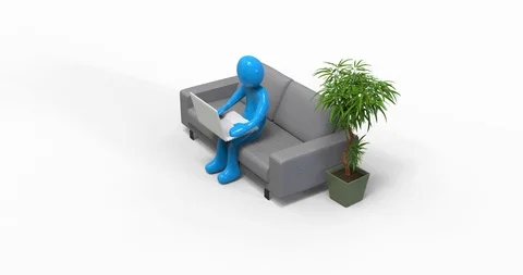 Man with Laptop Remote Work on Coach Animation Orbit.602 Stock Footage 127671102