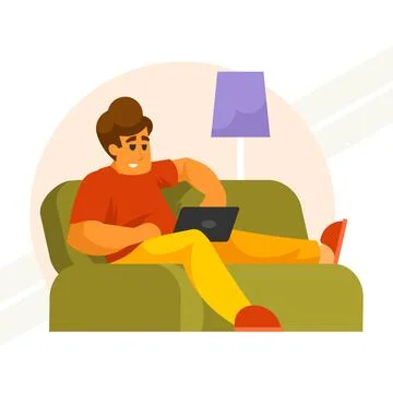 Man-with-laptop-on-sofa Illustrazione stock