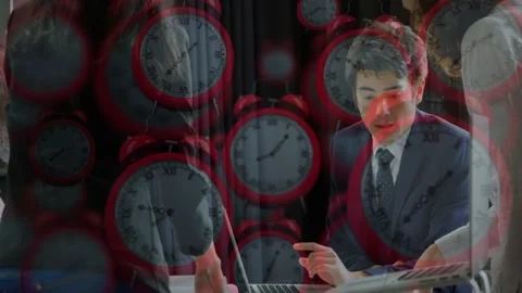 Man at laptop starting gesturing guiding team pointing raising finger in Stock Footage 328345026