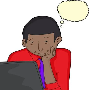 Man with laptop thinking Stock Illustration