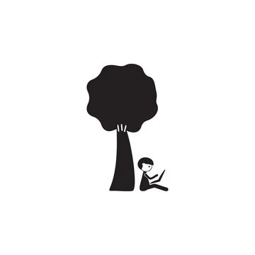Man with laptop under the tree icon. Illustration of family values icon. Premium Stock Illustration