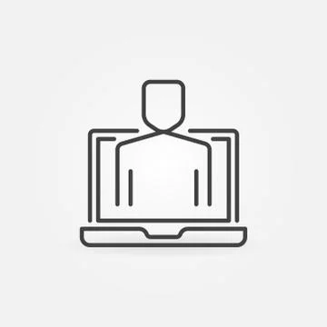 Man in Laptop vector concept icon in outline style Stock Illustration
