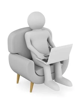 Man with laptop on white background. Isolated 3D illustration Stock Illustration