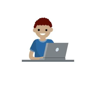 Man with laptop. Work at computer. Smiling happy man Stock Illustration