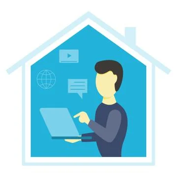 Man with laptop work from home vector illustration Stock Illustration