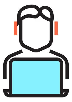 Man with laptop. Working on computer icon. Office worker symbol Illustrazione stock