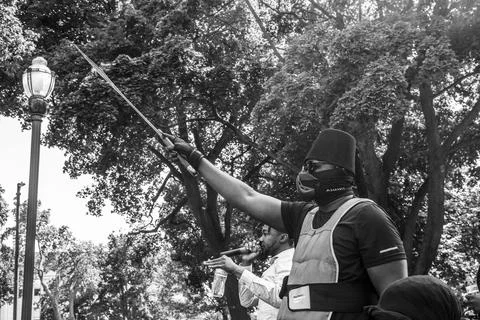 Man with large knife Stock Photos
