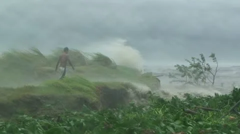 Man Lashed By Hurricane Storm Surge Stock Footage 8973101