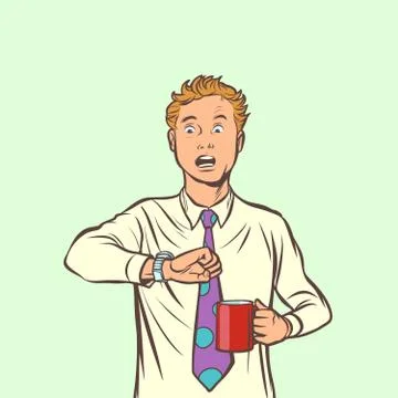 Man is late. coffee clock Stock Illustration