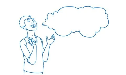 Man laughing big chat bubble cloud with empty space sketch doodle horizontal Stock Illustration