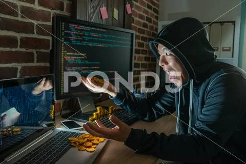Man laughing happily for robbery ransom. Stock Photos