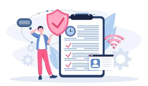 Man launch start up. Young guy near contract. Aspiring businessman and Stock-Illustration