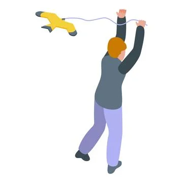 Man launching drone with remote control isometric illustration Stock Illustration