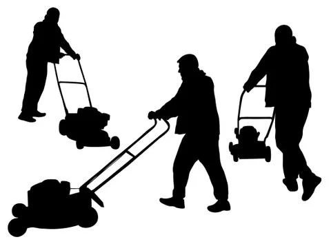 Man with lawn mower Illustrazione stock
