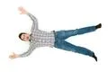 The man lay and gesture on the white background. View from above Photo