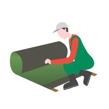 A man is laying artificial grass. vector illustration Stock Illustration