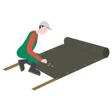 A man is laying artificial grass. vector illustration Stock Illustration