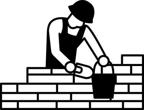 A man is laying bricks and holding a bucket Stock Illustration