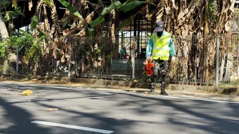 Man Leaf Blower Road Stock Footage 336280272