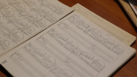  man leafs through sheet music 2 Видео 129573473