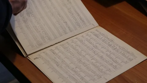  man leafs through sheet music Видео 129573492