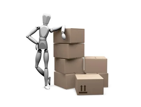 Man leaning on boxes Stock Illustration