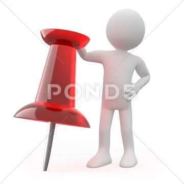 Man leaning on a huge red pushpin Stock Illustration