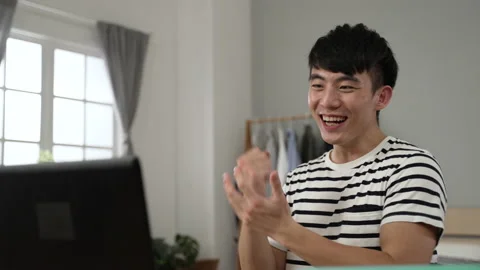 Man is leaning near computer screen Video stock 162308393