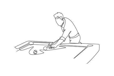 Man leaning over a billiards table, lining up a shot with focused intent Ilustração Stock