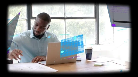 Man leaning over plans at desk, annotating drawings with pencil while AR HUD 库存影片 334120501