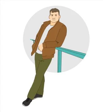 Man is leaning on the railing. Stock Illustration