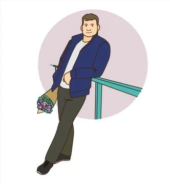 Man is leaning on the railing. Stock Illustration