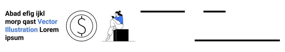 Man leaning on stack of books next to dollar coin symbol. Placeholder text li Stock Illustration