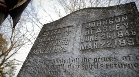 Man Leaning on Tomb Stone Video stock 6732256