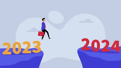 Man leaps from 2023 to 2024 Stock Footage 258335988