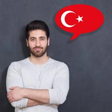  Man learn speaking turkish in bubble Man learn speaking turkish in bubble... Fotos de archivo