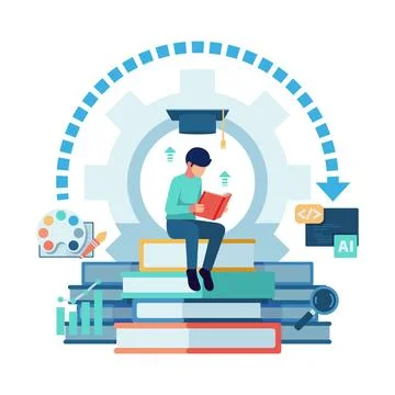 Man Learning and Developing New Skills for Career Growth Illustrazione stock