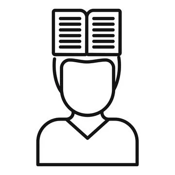 Man learning and studying with open book on head icon Stock Illustration