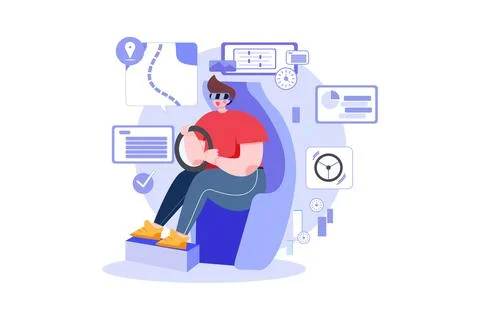 Man Learning To Drive Car With VR Headset Stock Illustration