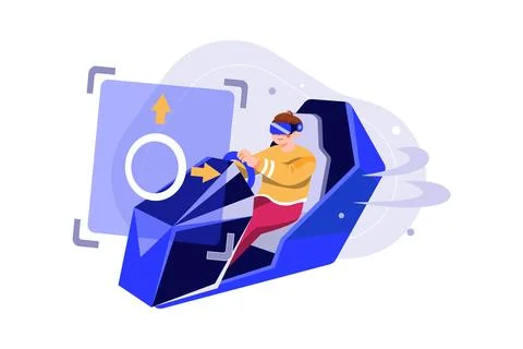 Man learning Driving using VR Tech Illustrazione stock