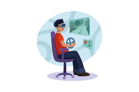 Man learning driving using VR tech Stock Illustration