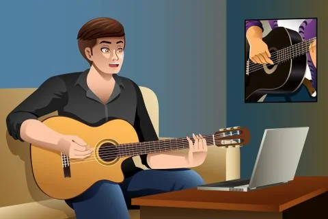 Man Learning Guitar Stock Illustration