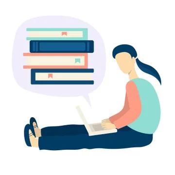 Man learning on laptop in flat style Illustrazione stock