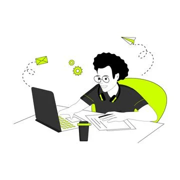 Man learning or working online at home. 스톡 일러스트